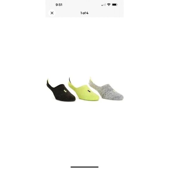 Polo Ralph Lauren Neon Solid Sneaker Liners Socks 3 Pack Men Shoe Size 6-12.5 - Picture 4 of 4